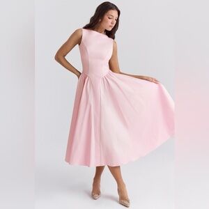 House of CB Cindy Ballerina Pink Twill Midi Sundress